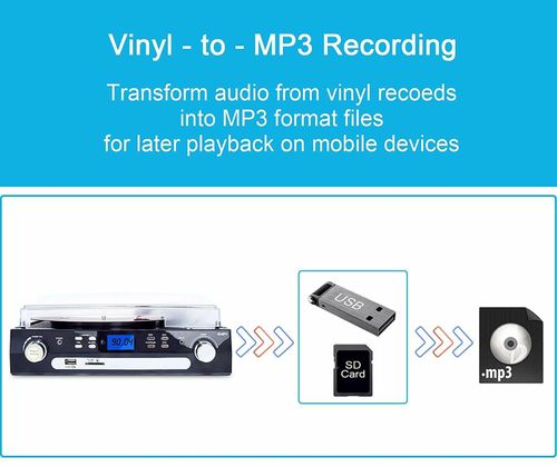 Bluetooth Record Player with Stereo Speakers Turntable for Vinyl to MP3 — image 7