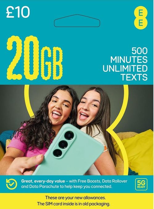 1 x EE PAYG SIM Card 4G 5G 20GB Data 500 Mins Unlimited Texts £10 Pack -3in1 SIM — image 2