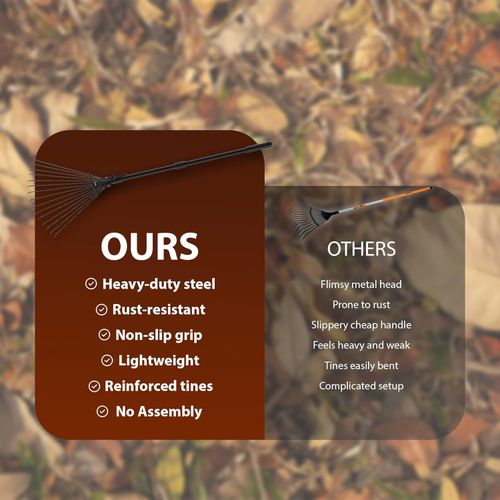 25 TINES ADJUSTABLE TELESCOPIC METAL GARDEN RAKE LEAF METAL HANDLE LAWN GRASS — image 6