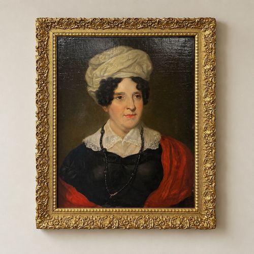 19th Century English School Portrait of a Lady White Headdress Oil Painting — image 11