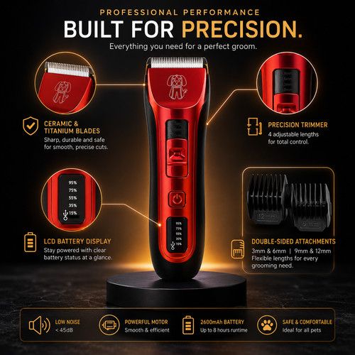 Professional Dog Clippers Cordless Pet Trimmer Grooming Kit Thick Curly Coat