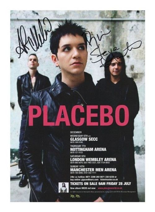 PLACEBO ENTIRE GROUP AUTOGRAPHED SIGNED A4 POSTER PRINT
