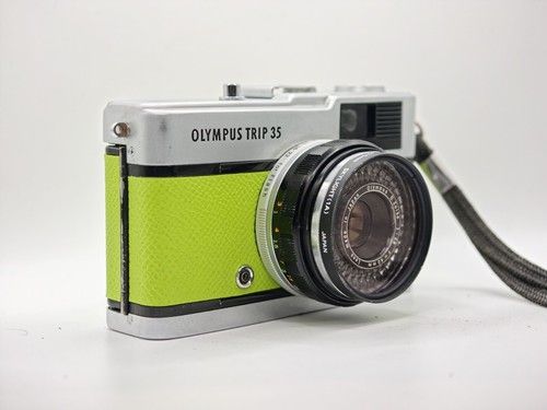 Olympus Trip 35 Vintage 35mm Film Camera Lime Green Leather Tested