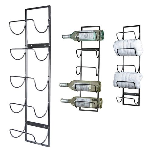 5 Bottle Wine Rack Black Metal Wall Mounted Storage Holder Shelf Kitchen Vine UK — image 17