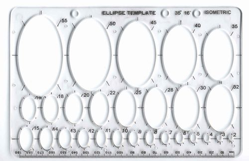 ELLIPSE ISOMETRIC OVAL GEOMETRY COLLEGE MATH STENCIL TEMPLATE SIZE 2mm - 50mm mb — image 1