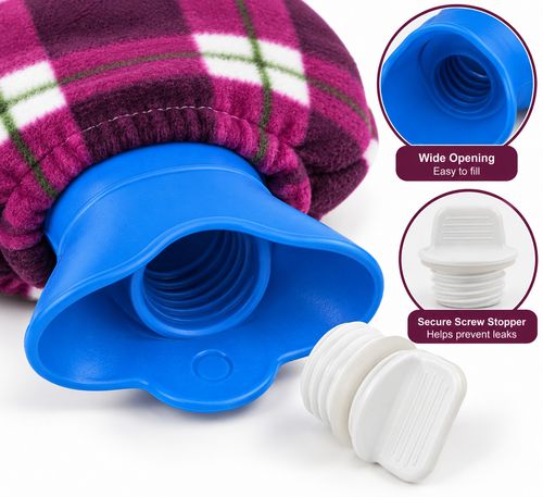 Hot Water Bottle with Tartan Fleece Cover Reusable Winter Bed Warmer Heat Bag — image 5