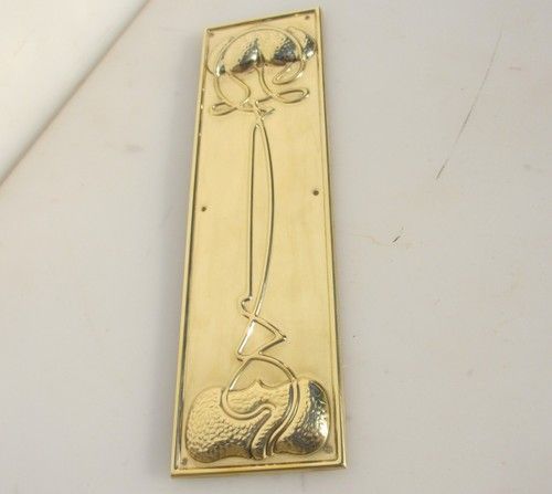 Brass Finger Plate Push Door Handle Art Nouveau Floral Flowers Antique STYLE