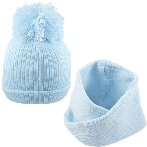 Baby Hat and Scarf Set Boy Girl Pom or Beanie Double Knitted Warm Snood 3-12 M — image 1