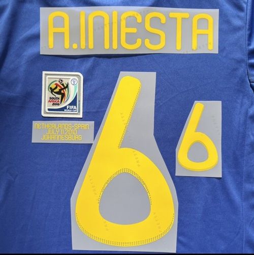 Spain A. INIESTA #13 Name number  + patch World Cup 2010 + match details