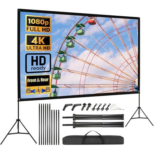 120" Projector Screen with Stand Portable Projection Home Outdoor Movie 16:9 HD
