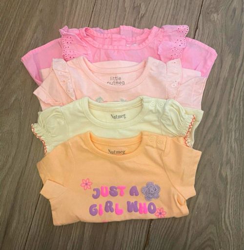 Nutmeg Girls T-Shirt Bundle 0-3 Months Cotton Ruffle Snap Pink Peach White
