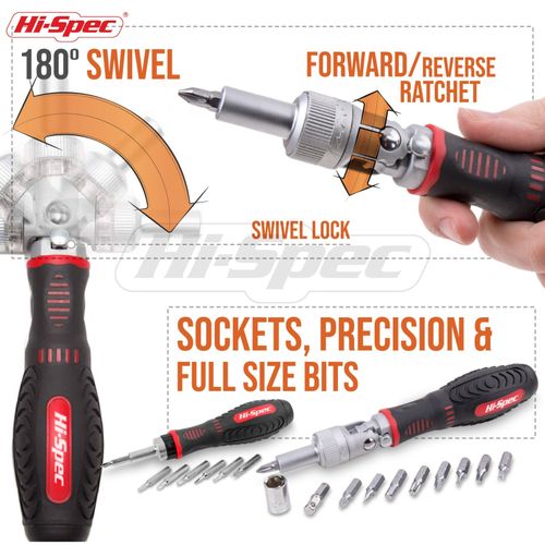 Screwdriver Bits Socket Set 61pc 1/4in Hex Torx, Right-Angle Ratchet - Hi-Spec — image 3
