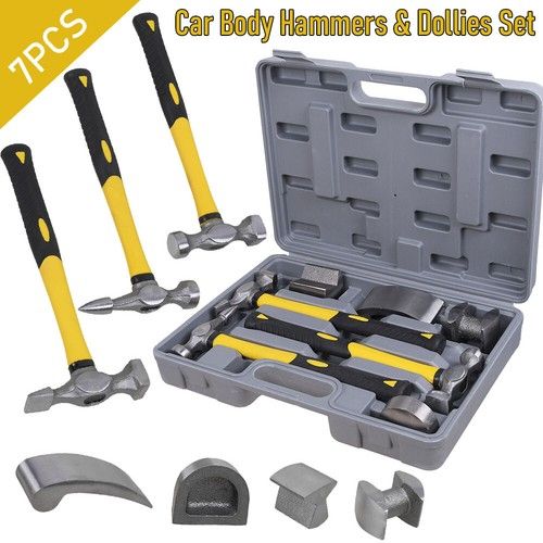 Car Auto Body Panel Beating Dent Repair Tool Kit Dent Hammer Dolly Set 7pcs