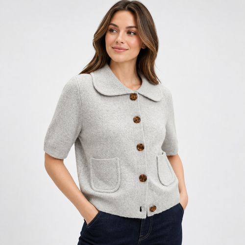 Ladies Cardigan Short Sleeve Collared Cotton Knit Button Up Pocket Top EX STORE — image 5