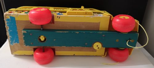 Vintage Fisher Price Little People School Bus Pull Along Toy & Cars With Figures — image 9