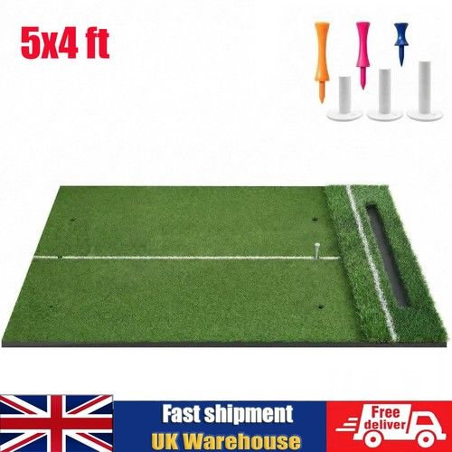 Golf Hitting Mat 5x4 ft with Ball Tray Dual Turf Swing Driving Training Practice
