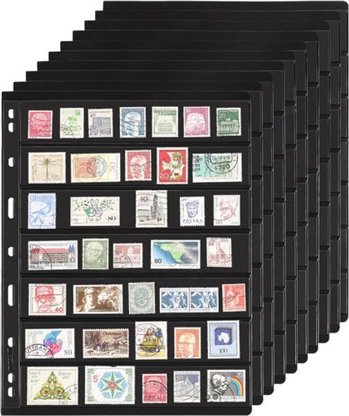 10 Sheets Double-Sided Stamp Album Pages 7 Pockets Collecting Inserts Binder