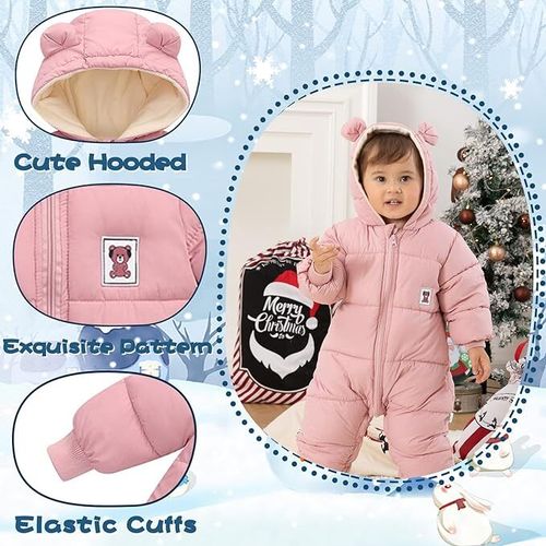 Baby Snowsuit Romper Cute Bear Winter Hooded Jumpsuit with Zip Boys Girls Infant — image 4
