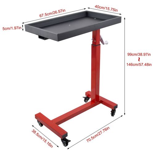 Adjustable Work Table with Wheels Mechanic Rolling Tool Tray Table for Garage UK — image 6