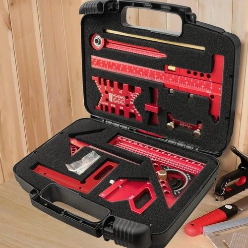 10Pcs Woodworking Square Kit with Box, Aluminum Scribeing Ruler,Center Finder,Ci
