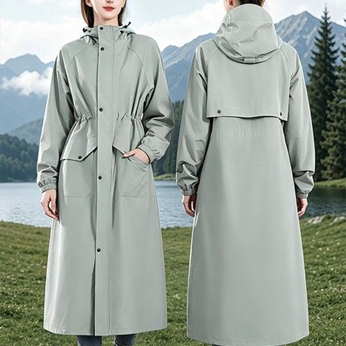 Women Long Hooded Raincoat Waterproof TPU Rain Jacket for Cycling Hiking Outdoor