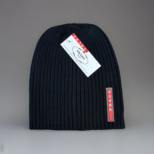 PRADA Knit Logo Beanie Hat One Size Black Brand New Unisex — image 1