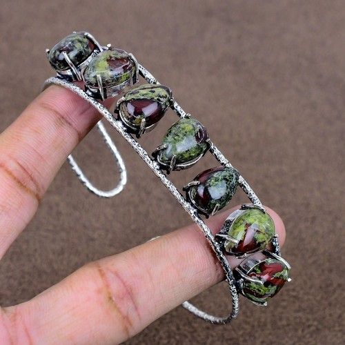 Dragon Blood Jasper Gemstone Bangle 925 Sterling Silver Handmade Jewelry For Her