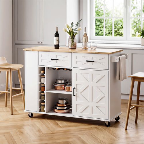 Kitchen Island with Side Storage Rack Mobile Kitchen Trolley Cart w/ Cabinet Xsd — image 4