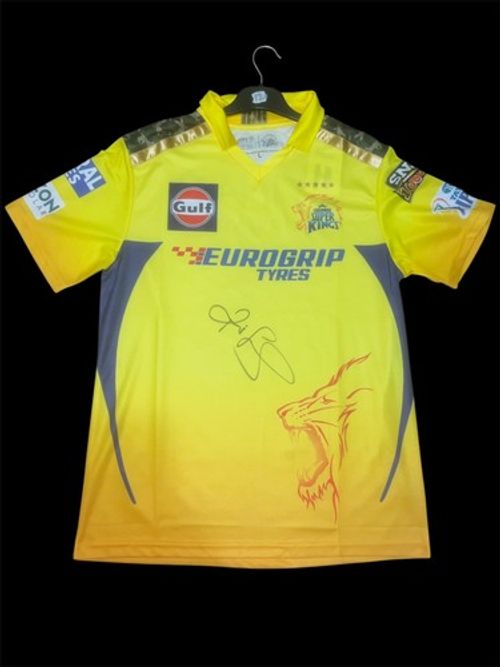 RAVINDRA JADEJA SIGNED CHENNAI SUPER KINGS CRICKET SHIRT PHOTO PROOF