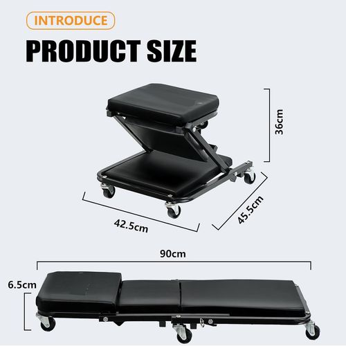2 In 1 Mechanics Creeper Trolley Stool Workshop Padded Car Auto Workshop Garage — image 2