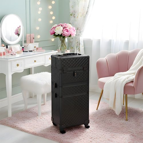 Makeup Trolley Case 4 in 1 Vanity Cosmetology Case Cosmetic Train Case on Wheels — image 1