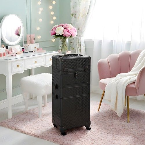Makeup Trolley Case 4 in 1 Vanity Cosmetology Case Cosmetic Train Case on Wheels