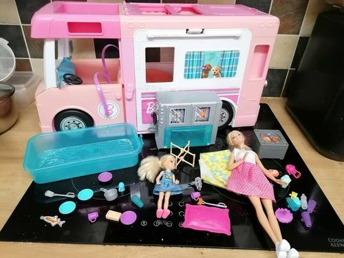 Barbie 3-in-1 DreamCamper Van RV Vehicle Playset & Accessories Bundle + 2 dolls