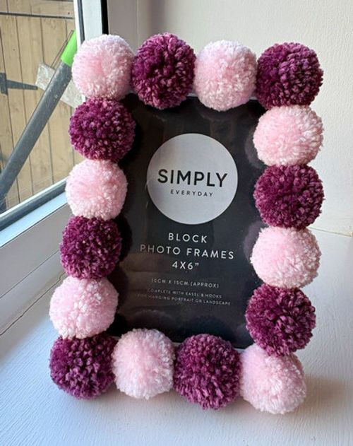 Simply Everyday 4x6 Photo Frame Pink/Purple Pom Pom Border Block Easel Hang