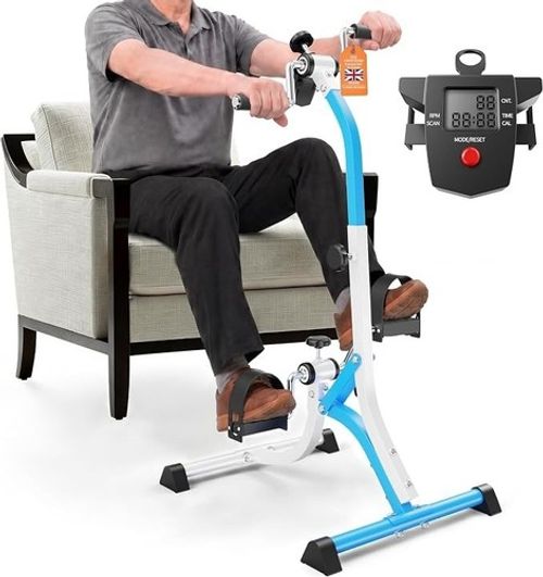 Kiseely Blue Mini Exercise Bike Seated Pedal Exerciser for Elderly Rehabilitatio