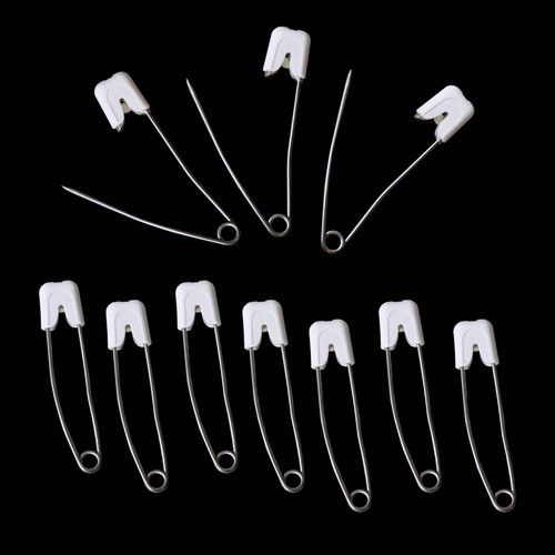 Quality Nappy Pins Baby Safety Snap Lock Plastic White Cap Designed in England