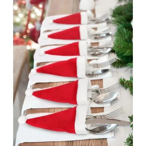 10x Christmas Cutlery Holder Hats Mini Santa Table Decoration Tableware Covers