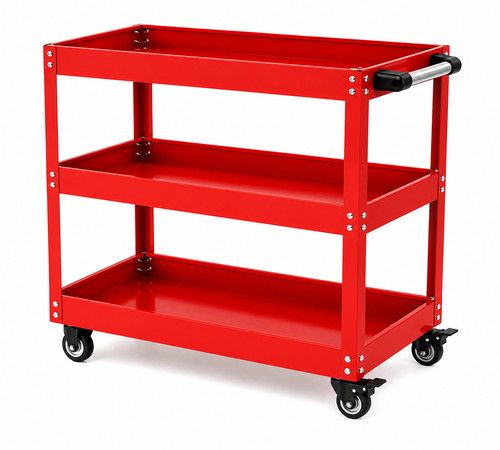 Tool Storage Heavy Duty Garage Trolley Workshop 3 Tier Wheel Cart DIY Red/Black