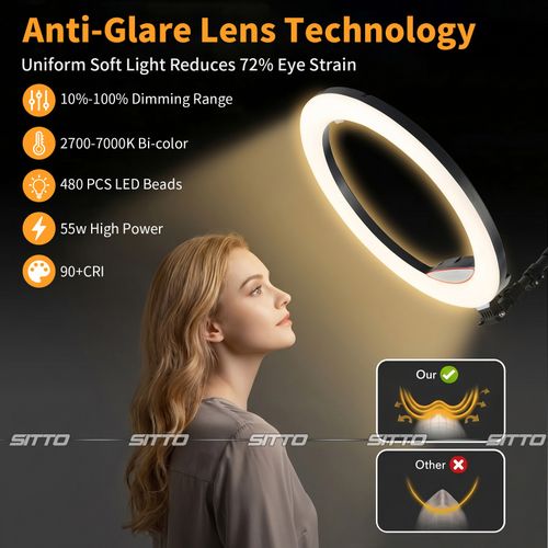 22" LED Ring Light Wall Mount Boom Stand Arm Lighting Kit Selfie Dimmable Video — image 3