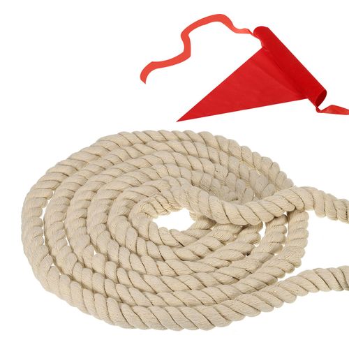 10 Ft Tug of War Rope Gaming 3-Strand Natural Twisted Cotton Rope w Flag Khaki — image 1