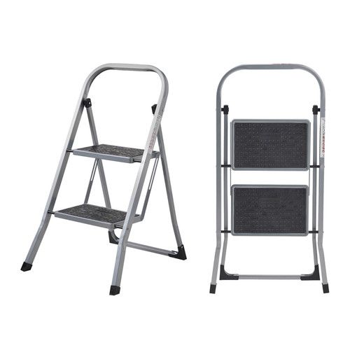 MasterWorks Step Ladder - 2/3/4 Heavy Duty Folding Steel Ladders, Anti-slip, DIY