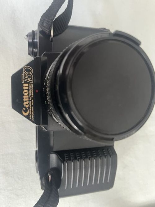 Canon T50 35mm SLR Film Camera Body, flash & lenses. Black Finish