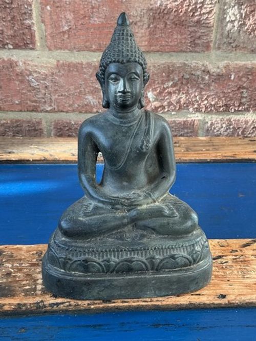 Antique BRONZE Seated BUDDHA Statue Figurine Theravada Tradition 16 Cm