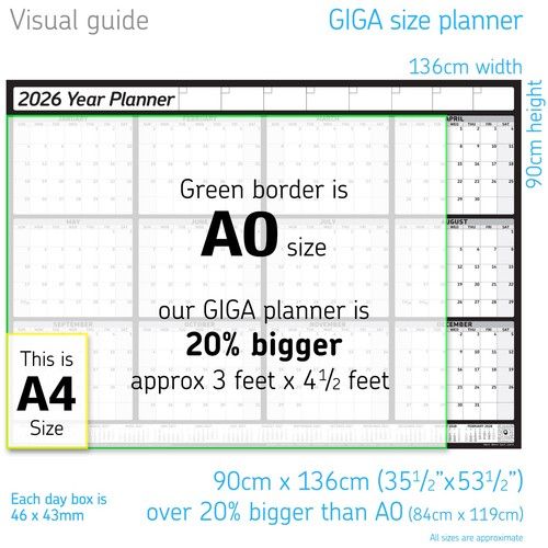 2026 Year Planner Wall Chart+Calendar+Holidays ✔12 Month Grid Landscape Calender