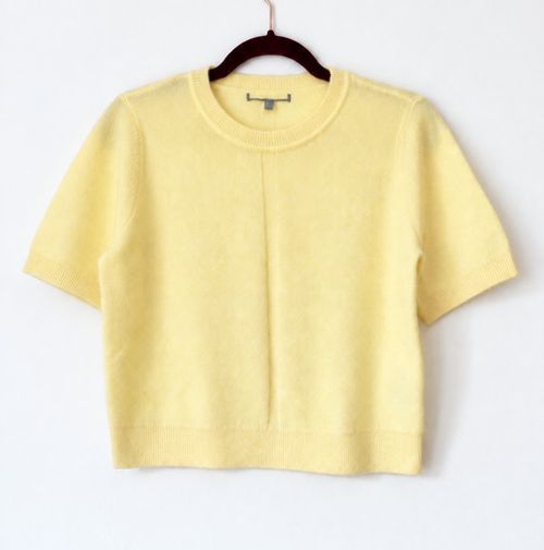 Oliver Bonas Pale Yellow Soft Short Sleeve Wool Blend Crew Neck Knitted Jumper
