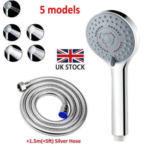 Bath High Pressure Shower Head 5 Mode LARGE Chrome Handset Head Water Saving New