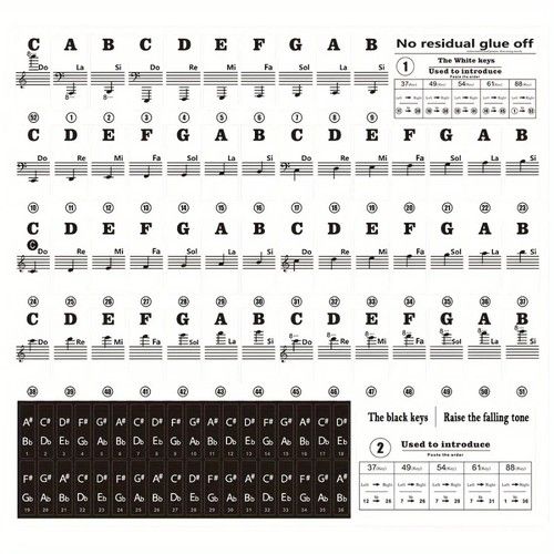 PIANO KEYBOARD NOTE LABELS REMOVABLE SILICONE PIANO STICKERS 61 KEYS REUSABLE UK