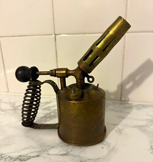 AB Vintage Collectable Brass Paraffin Blowtorch Coil Handle Genuine Trade Mark