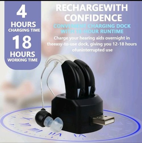 2 Hearing Aids Rechargeable BTE Sound Device Hearing Amplifier With 12 Ear Tips