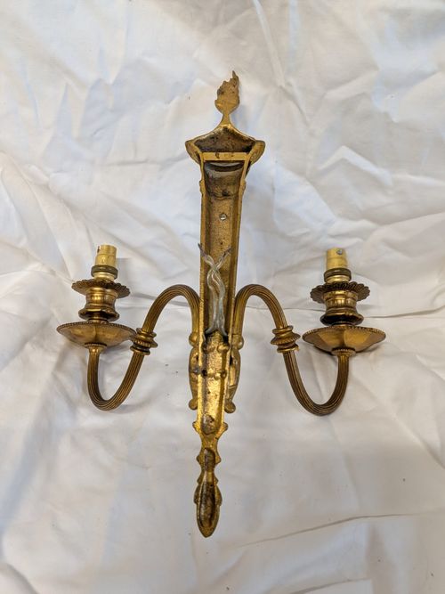 1 Pair Great Quality French Louis XVI Revival Gilt Brass Wall Sconces Mid Cent — image 4